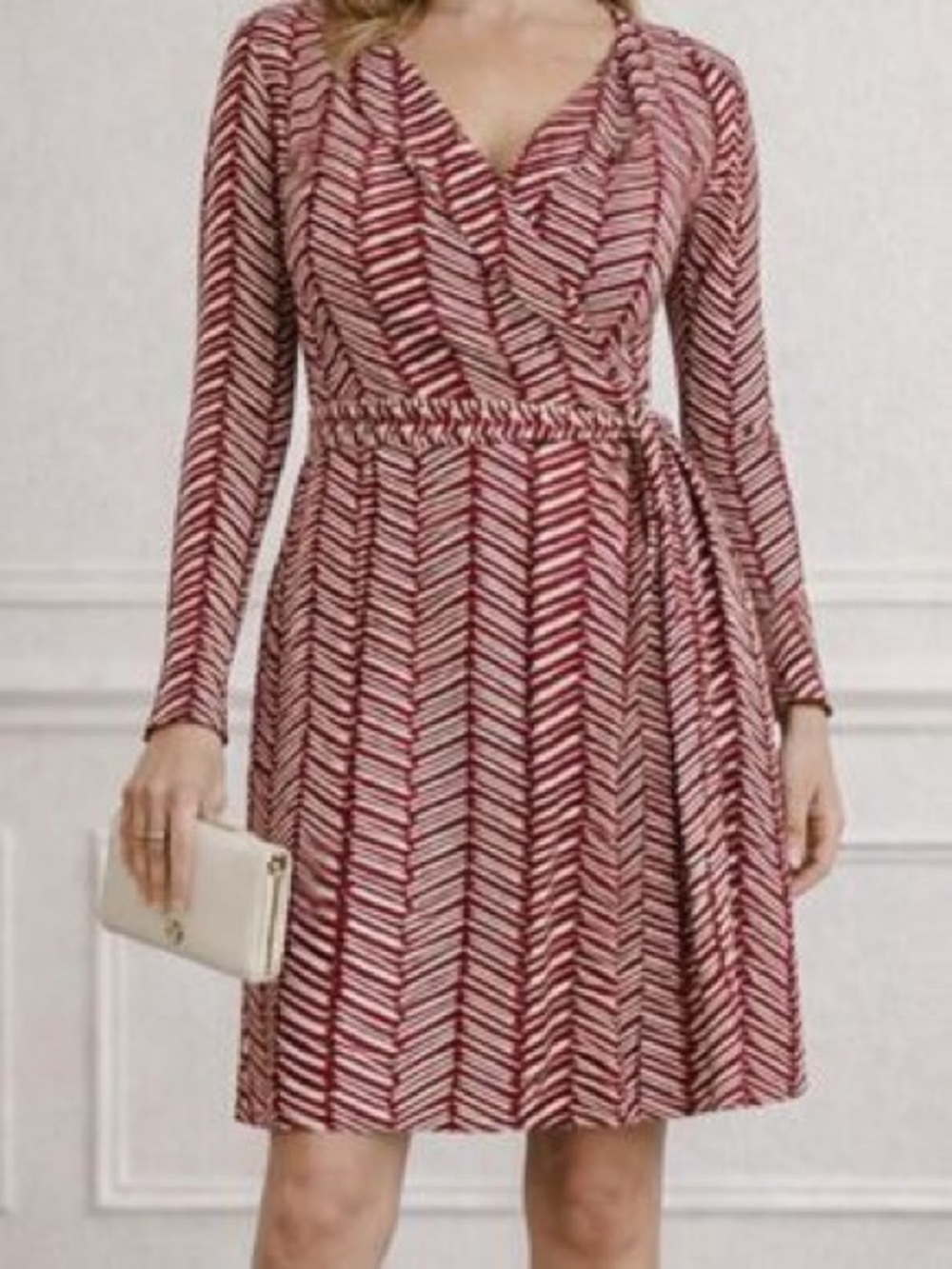 Long-Sleeve Red Chevron Wrap Dress